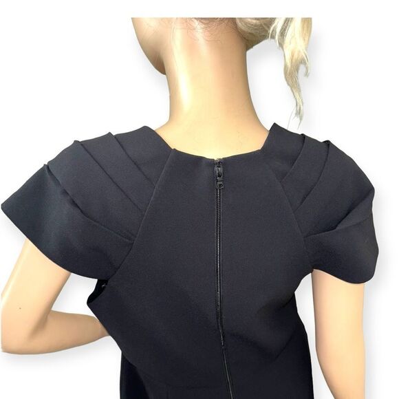 ALICE + OLIVIA Kiro Pleated Shoulder Sheath Dress in Black Size 14 - Picture 12 of 16